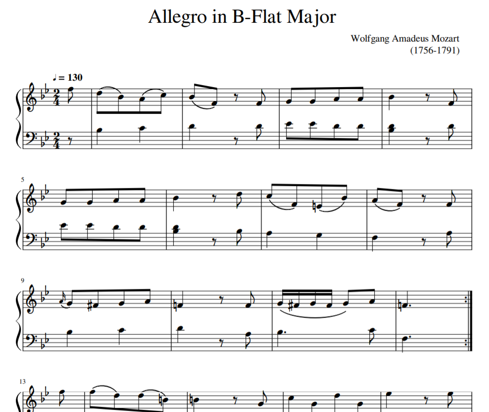 Allegro in B-Flat Major K.3 Mozart